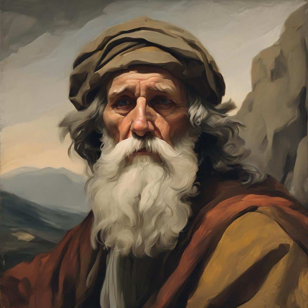 Οξύς άνθρωπος με λευκή γενειάδα και σκουρόχρωμο μανδύα, τέχνη, δημιουργία, ανατροπή, τέχνη, έργο τέχνης.