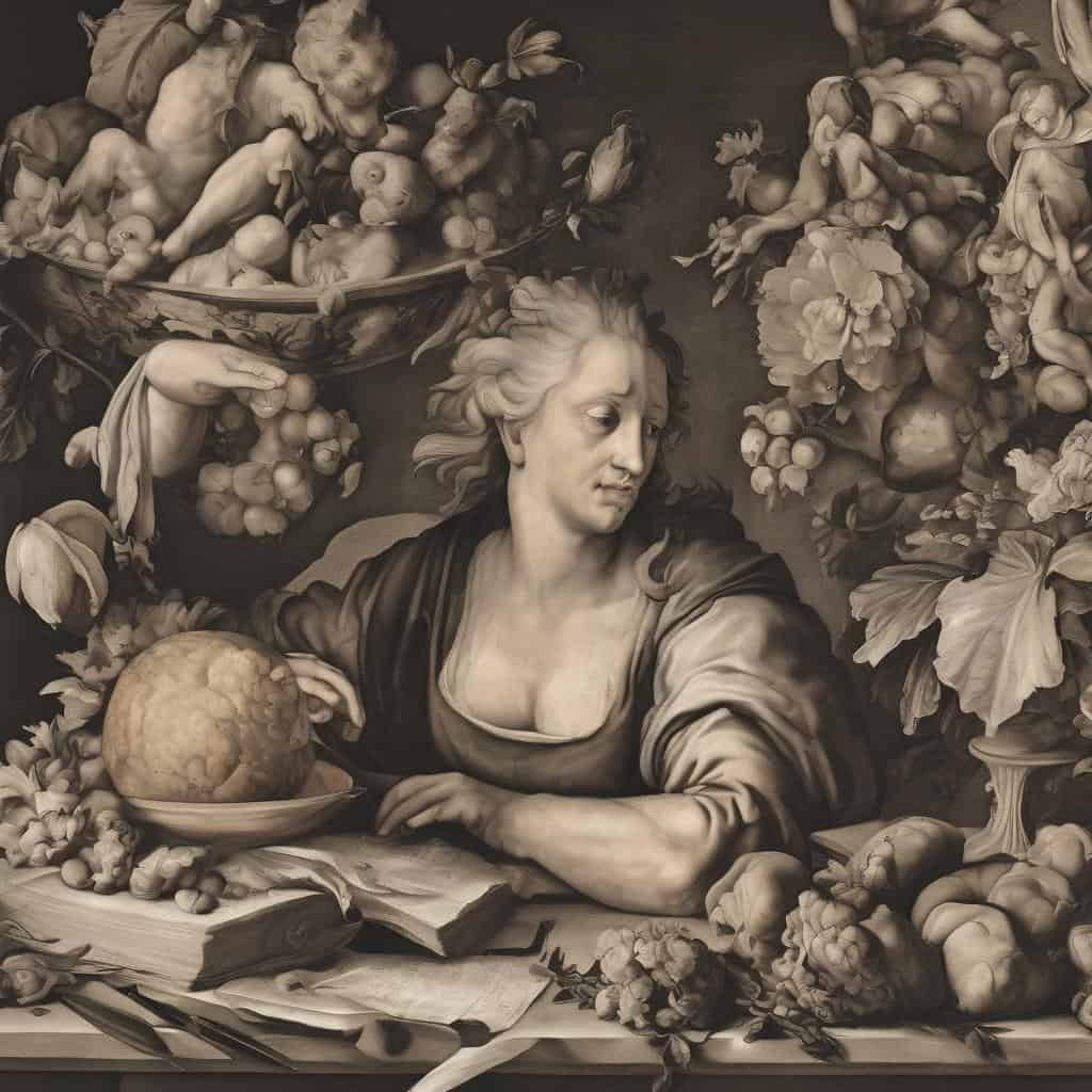 Ανθρώπινη μορφή με φρούτα σε μπαρόκ στυλ, δημιουργία και ανατροπή στην τέχνη, καλλιτεχνική δραστηριότητα, Δημιουργία και ανατροπή στην τέχνη.