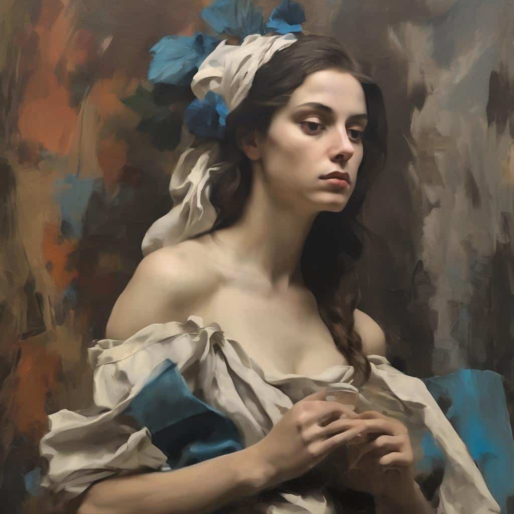 Ομορφη γυναικεία πόζα σε πίνακα τέχνης, δημιουργία και ανατροπή στην τέχνη.